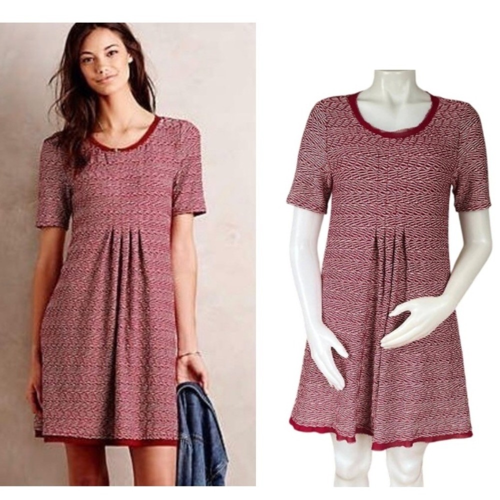 Maeve Anthropologie Dora Stretch Dress Burgundy Medium‎ July 4 Americana Mod EUC